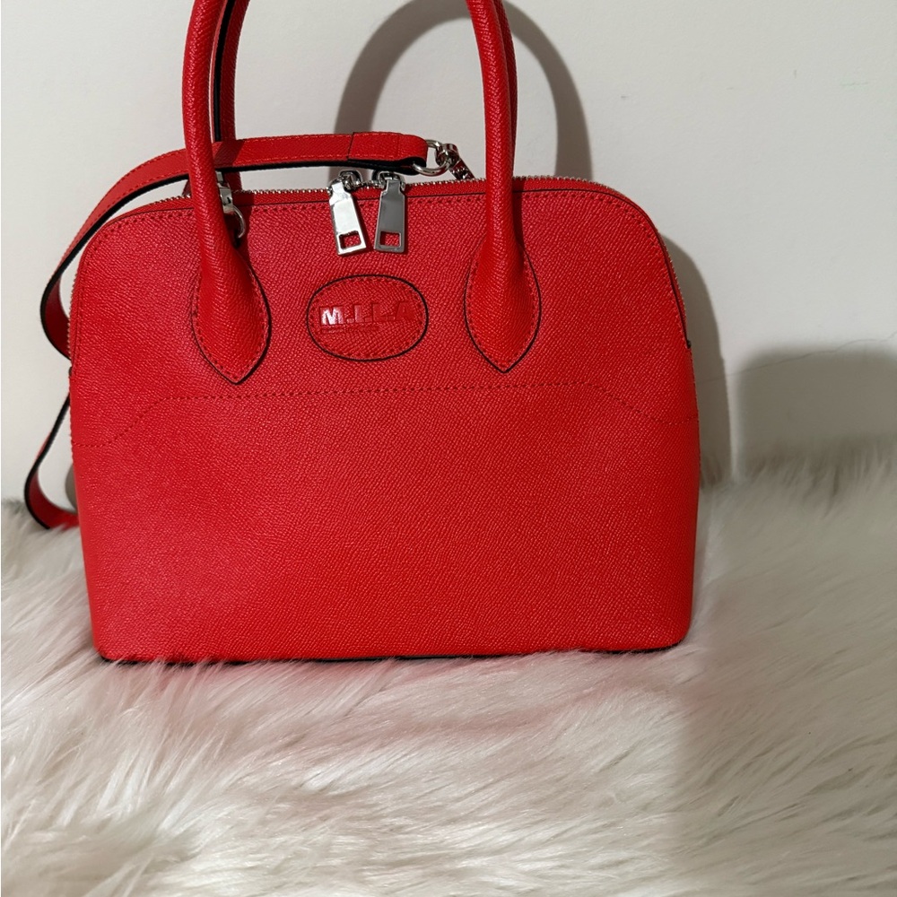 M.I.L.A red Satchel with Structured Design and Silver Hardware